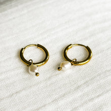 Load image into Gallery viewer, Pearl Hoop Earrings